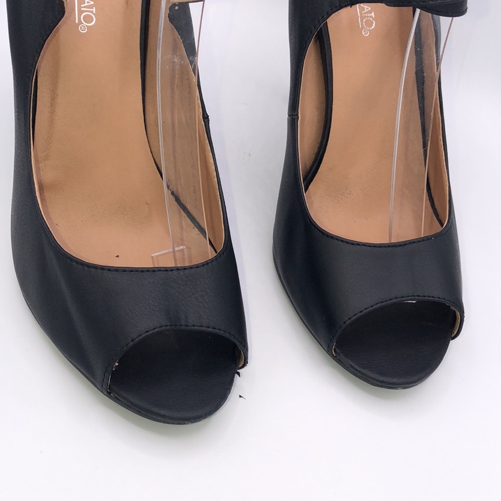 HOT TOMATO Stilettos Size 9.5 Peep Toe Ankle Strap Black - Picture 2 of 5